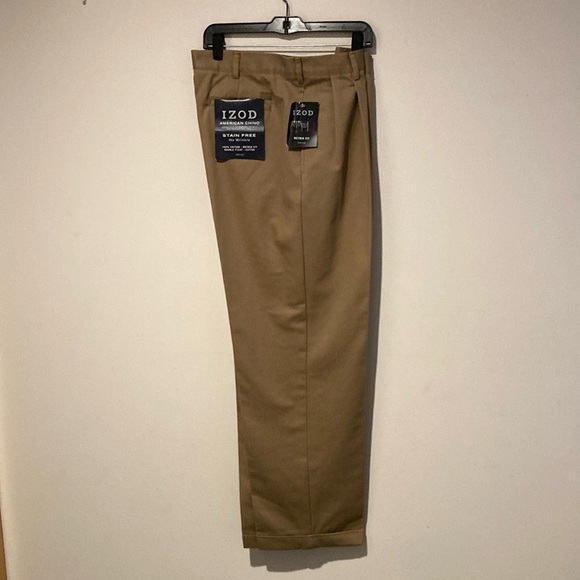 Izod mens chino pants 100% cotton tan cuffed non wrinkle 36x32 - Picture 1 of 8